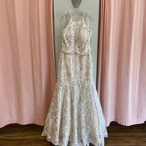 Tiffany Mermaid White and Nude Sequin Gown